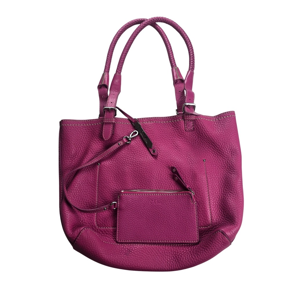 Cole Haan Pebbled Leather Tote Bag Womens Large Magenta Pink Good Braided Handle - Picture 4 of 8